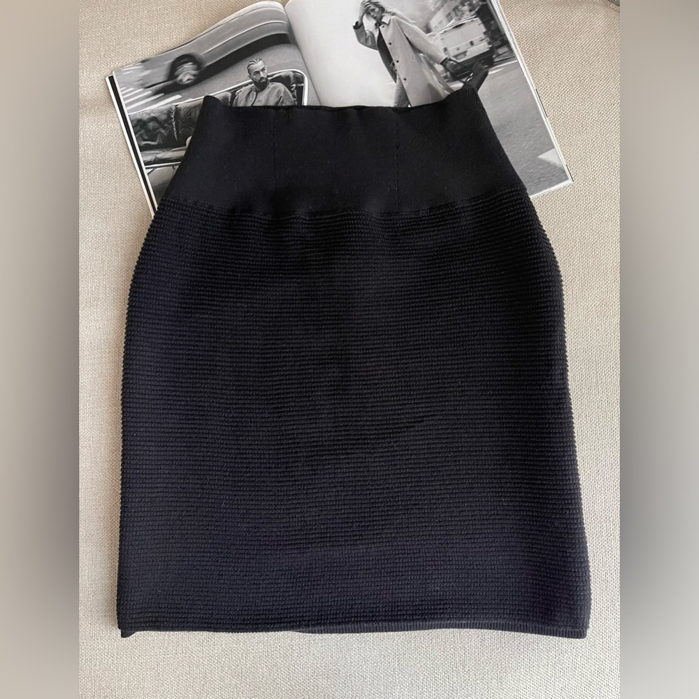 Eileen Fisher Stretchy Knit Pencil Mini Skirt In Black Size M